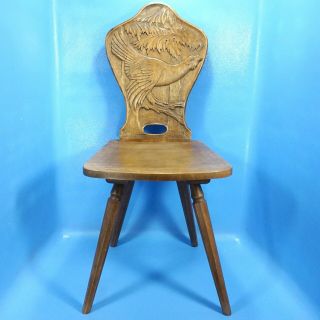 Antique Artnouveau German Black Forest Wood Carved Brettstuhl Chair Grouse C1900
