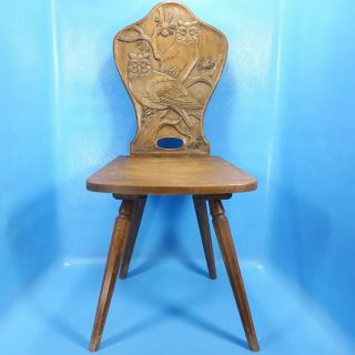 Antique Art Nouveau German Black Forest Wood Carved Brettstuhl Chair Owl Relief