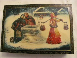 Vintage Boyarinoff Russian Lacquer Tea Box Girl By The Well