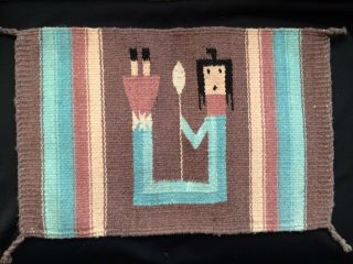 Vintage Hand Woven Small Wool Navajo Indian Rug 14 " By 21 "