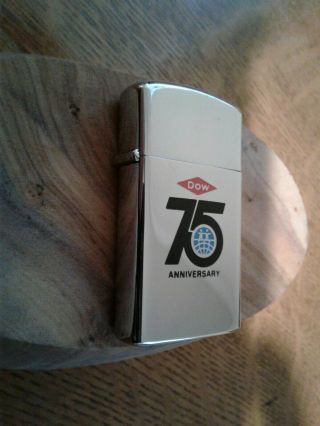 Dow Chemical 75th Anniversary Zippo Slim Lighter 1972 Unfired