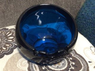 Vintage Mid Century Modern Blue Heavy Glass Orb Sphere Ball Ashtray
