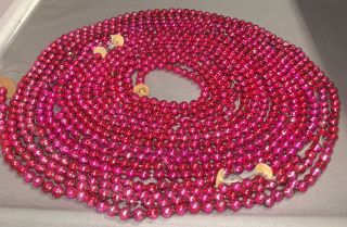About 24 Feet X 1/4”vintage Mercury Glass Beads Red Garland Christmas Japan 50’s
