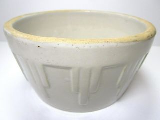 Vtg.  Stoneware Butter Crock Art Deco Raised Design Straight Sides 3 3/4 In.  Tall