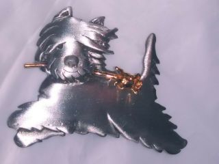 Vtg Sheilds Pewter Terrier Pewter Brooch Pin Fashion Costume Jewelry
