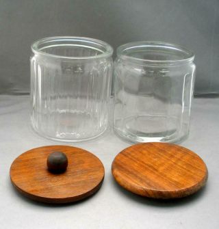 Vintage Pair 1960s Walnut Wood Lidded Tobacco Clear Glass Humidors Canisters 3