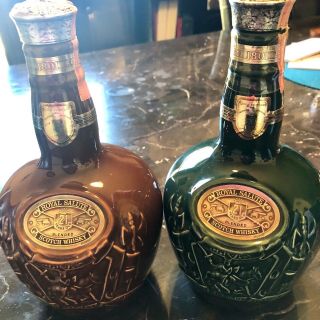 2 Vintage Chivas Brothers Ltd.  Royal Salute Scotch Whisky Brown & Green Bottles