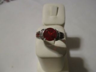 Vintage Orange Fire Opal And Diamond Sterling Silver Ring - Sz 7 - 3.  8 Grams
