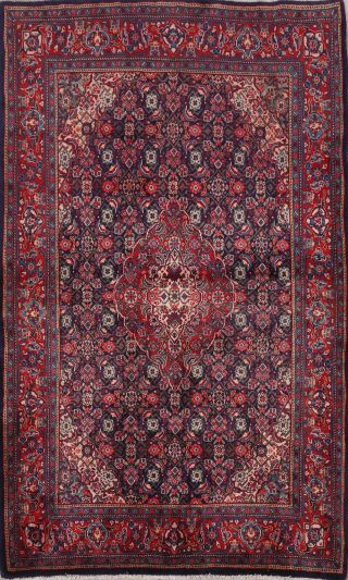 Geometric Semi Antique Sarouk Area Rug Wool Hand - Knotted Oriental Carpet 4x7 Ft