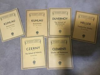 6 Vintage Czerny,  Clementine,  Heller,  Duvernoy & Kuhlau - Schirmer’s Library