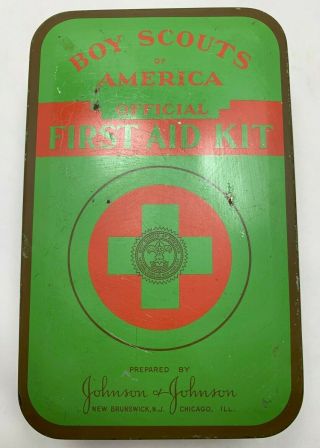 Vtg Boy Scouts Of America Official First Aid Kit Johnson & Johnson,  Tin Only