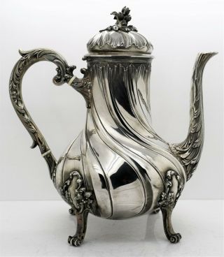 Pretty French Sterling Silver Swirl Fluted Coffee Pot.  Edmond Tetard C1890.  897gm