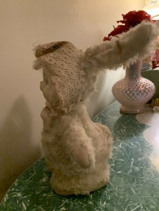 Vintage Rubber Face Stuffed Plush Rushton Bunny Rabbit Lace Bonnet 3