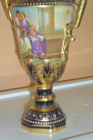 Stunning Antique Royal Vienna Porcelain Urn/Vase - artist signed - Gold Cobalt Blue 2