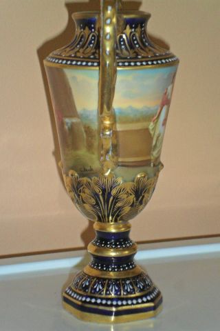 Stunning Antique Royal Vienna Porcelain Urn/Vase - artist signed - Gold Cobalt Blue 3