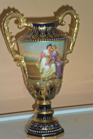 Stunning Antique Royal Vienna Porcelain Urn/Vase - artist signed - Gold Cobalt Blue 4