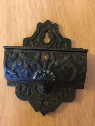Antique Vintage Cast Iron Match Box Safe Holder Tole Painted