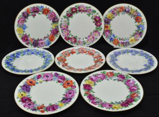Set Of 8 Antique Dresden Porcelain Hp Floral Service Plates Ambrosius Lamm