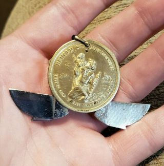 Rare Vintage 10 Kt Rolled Gold Saint Christopher Hickok Cigar Knife Pendant Fob