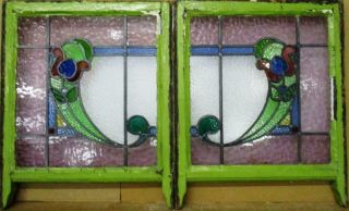 Edwardian English Leaded Stained Glass Sash Windows Very Colorful Design