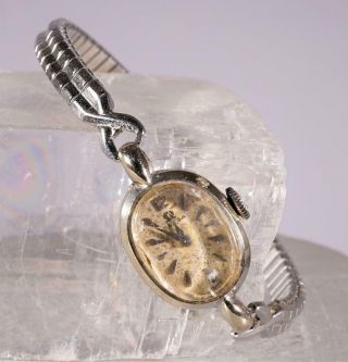 Vintage Omega Ladies Watch Solid 14k White Gold Case Running Chipped Crystal
