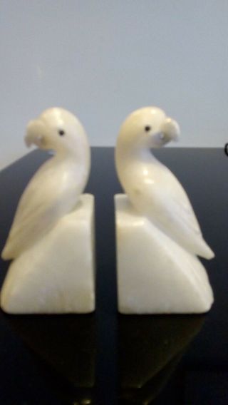 Art Deco: Hand - Carved Alabaster Parakeet Love Bird Bookends,  C1930 - 40