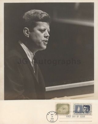 John F.  Kennedy - 1964 Vintage 8x10 Photo W/ Commemorative First Day Stamp