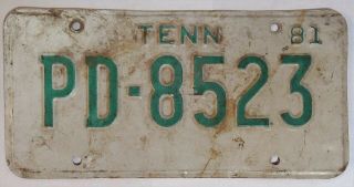 Tennessee Tn License Plate Tag Vintage 1981 Pd - 8523 O