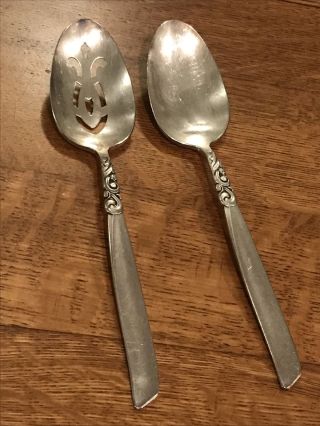 Serving Spoons Slotted Oneida Community Plate South Seas Vintage Silverplate