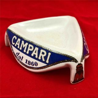 Vintage Campari Liqueur Ashtray,  Porcelain With Blue And Gold Painted Accents