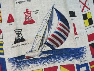 Vtg Nos Cup Tea Kitchen Dish Towel Linen Kay Dee Foil Tag Sailing Boat Nautical