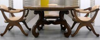 WALNUT HISPANIA DINING TABLE WITH FOUR CHAIRS BY DREXEL 2
