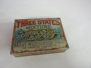 Vintage Advertising Three States Flat Tobacco Tin 737 -