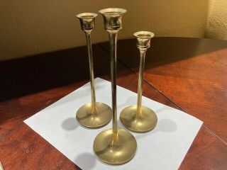 Vintage Set Of 3 Graduated Brass Candlesticks Candle Holders