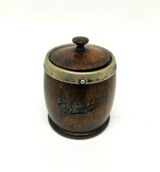 Antique Porcelain Lined Wood Tobacco Jar Humidor Handmade W " Tobacco " Label