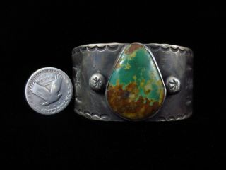 Antique Navajo Bracelet - Coin Silver and Turquoise 5