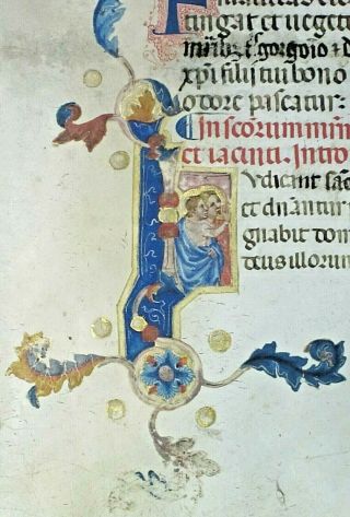 Flawed Ca.  1350 Large Italian Missal Leaf With A Decorative Historiated Initial.