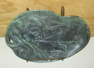 Antique Man Smoking Pipe Brass Aged Green Finish Art Coin,  Pipe,  Ashtray,  Etc