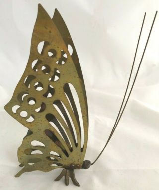 Vintage Standing Brass Butterfly Napkin Or Letter Holder Cond: Vg A9
