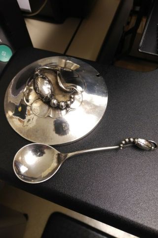 2pc Georg Jensen Sterling Silver Blossom (magnolie) Pattern: Lid 2a And Spoon 84