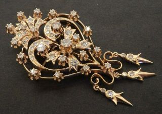 Antique heavy 14K gold 2.  0CTW diamond cluster heart brooch/pendant 2