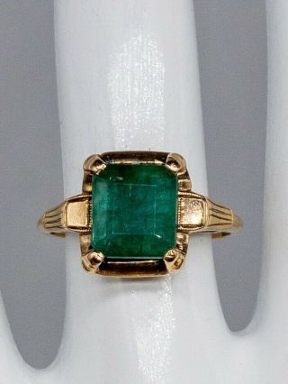 Antique 1930s Deco $5000 3ct Asscher Cut Colombian Emerald 10k Yellow Gold Ring