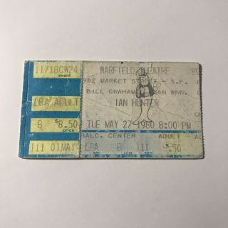 Ian Hunter Warfield Theatre San Francisco Concert Ticket Stub Vintage May 1980