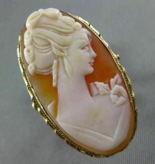 Antique Large 14kt Yellow Gold 3d Oval Handcrafted Lady Cameo Filigree Ring