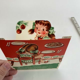 Vintage Mid Century Christmas Greeting Card Stand Up Cute Girl Tea Set 3D Table 3
