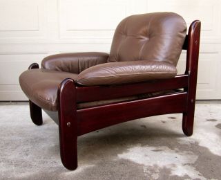 Vintage Probel Jean Gillon Rosewood Jacaranda Wood Leather Lounge Chair Brazil