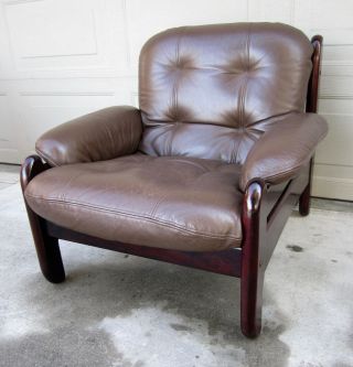 Vintage Probel Jean Gillon rosewood jacaranda wood leather lounge chair Brazil 2