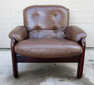 Vintage Probel Jean Gillon rosewood jacaranda wood leather lounge chair Brazil 3