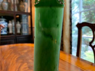 A Finely Carved Chinese Qing Dynasty Spinach Jade Page Turner. 6