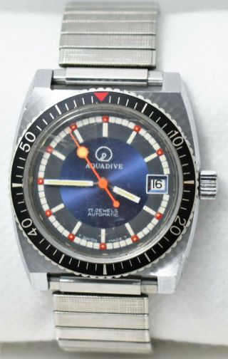 1970 ' s Aquadive Automatic ETA 2873 Blue Dial Men ' s Date Swiss Watch For Repair 4